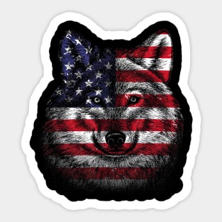 Cute Wolf Art - Wolf Predator - Animal Lover - USA Flag Sticker